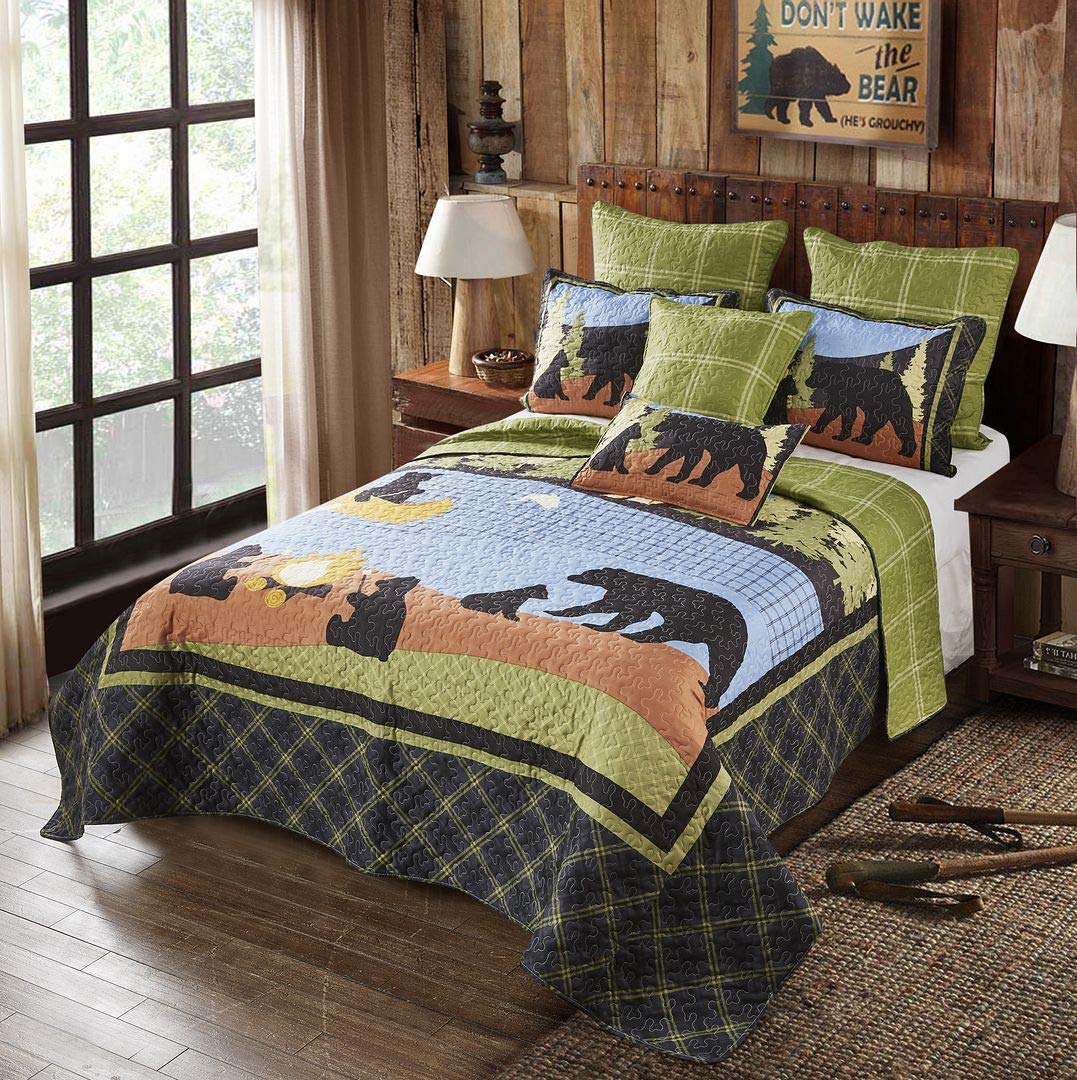 Virah Bella Quilt Bedding Set In Full/Queen Bear Lake Printed Lightweight Reversible Quilt With 2 Matching Pillow Shams - Cozy &
